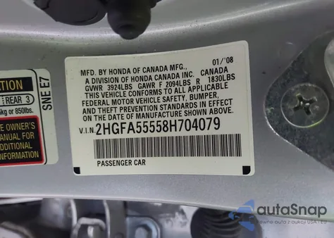 2008 Honda Civic Si/Si Mugen from USA, damaged, VIN 2HGFA55558H704079